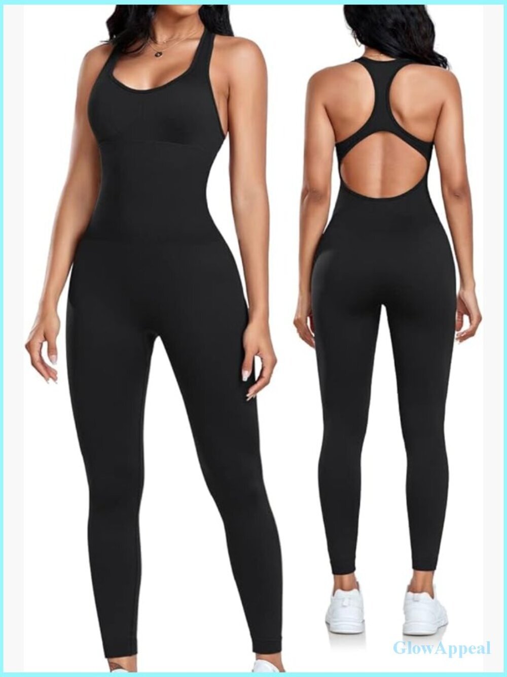 Seamless Workout Jumpsuit Racerback Tummy Control Padded Bra Bodycon Romper